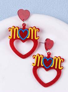 1 Pair Minimalist Mother's Day Pink Hollow Heart Acrylic Earrings, Creative Design For Women