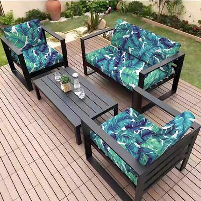 1pc Printed Stretchy Sofa Cushion Cover For Outdoor Furniture, Sofa Seat Replacement Cover, Flexible Chair Cushion Cover For Porch Garden Furniture Protection