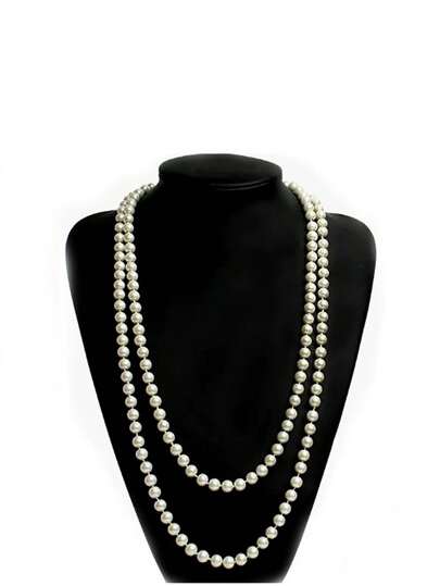 1pc Fashionable Simple Korean Style Faux Pearl Necklace, Multi-Layer Sweater Chain Choker, Elegant Women Faux Pearl Beaded Knotted Necklace Suitable For Vacation, Casual Occasions, Parties