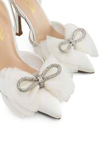 Dream Pairs Women's Rhinestone Bow Ankle Strap Stiletto Pumps - Pointed Toe Elegant Heels For Wedding, Party & Prom - trắng - Xem 5