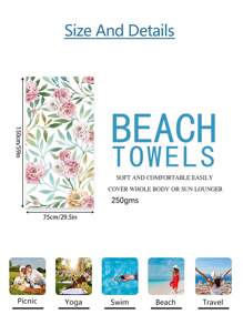 1pc Prachtige Bloemen Stranddeken, Extra Zachte Microvezel Extra Grote Strandhanddoek, Zeer Absorberende Badhanddoek, Geschikt Voor Reizen, Zwembad, Duiken, Surfen, Yoga, Kamperen, Verschillende Maten, Strandaccessoires Zomer, Vakantie