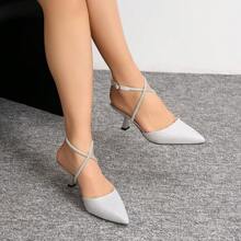 Women's Pointed Toe Asymmetrical High Heel Slide Silver Rhinestones Crossed Sandal, Sexy Fashion Party Glitter Silver High Heels - Silver - View 8