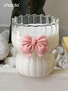 choxila 1 pieza Taza para bebida fría con lazo rosa, taza para matcha, taza de café resistente al calor, taza de vidrio de borosilicato, taza de grano vertical, taza para hacer té