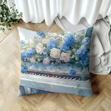 1pc Flower Piano Decorative Pillow Cover, Soft Peach Velvet Material, Single-Sided Printing 45*45CM, Suitable For Living Room, Bedroom, Sofa, Home, Gift
