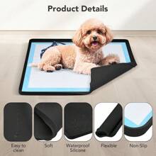 1pc Silicone Dog Puppy Pee Pad Support Stand, 24 X 24 Inch Leak-Proof High Rim, Portable & Easy To Clean, Leakproof Dog Training Mat With Square Tray For Home Floor Protection (Black)
