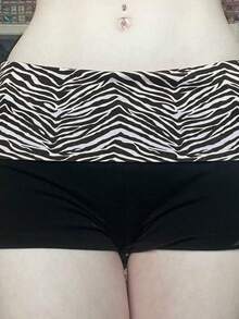 Casual Zebra Print Elastic Shorts Female Skinny Low-Waisted Mini Short Y2K Harajuku Slim Bottoms Summer Homewear 2025 - Black - View 4