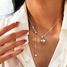 1pc Elegant Silver Heart Shaped Pendant Necklace For Women - Suitable For Casual Wear And Special Occasions