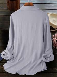 Blus Kasual Lengan Panjang Bordir Bunga untuk Wanita, Cocok untuk Liburan Musim Semi - Grey - View 2