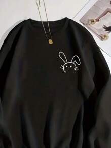 Rabbit Print Sweatshirt 100% Cotton Comfortable Winter Sweater - 黑色 - 查看 2