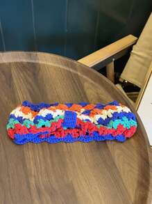 1pc Floral Crochet Knitted Headband, Spring & Summer Ins Style Decorative Headband, Handmade Woven Contrast Color Retro Floral Hair Band, Sweet Knitted Headscarf,Hair Accessories,Turban Headband, Hairband