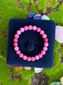 1pc Handmade Beaded "Love Stone" Bracelet Made Of Red Rose Quartz, Promotes Self-Love And Self-Acceptance, Fashion Jewelry Christmas Gift For Women - Pink - View 5