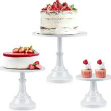 Set Of 3 Pieces Cake Stands Iron Cake Holder Dessert Display Plate Serving Tray For Baby Shower Wedding Birthday Party (White) 3-Piece Cake Stand Set – White Iron Dessert Serving Trays, Rustproof Design, For Cakes, Cupcakes, And Pastries, Perfect For Events And Home Decor - trắng - Xem 9