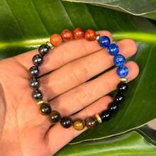 Bracelet de richesse et de prospérité fait main de 8 mm, œil de tigre et agate bleue - bijou en perles de bois naturel, convient aux hommes et aux femmes