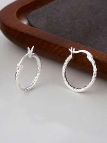 1 对 S925 纯银简约圆形扭曲耳环，优雅编织环状耳环，精致奢华女士礼物 - 麻花 - 查看 6