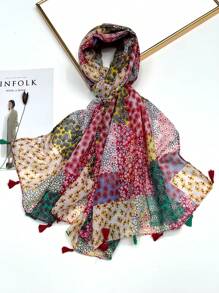 Women's Simple Printed Scarf, Fashion Scarf New Spring/Summer Sunscreen Beach Shawl, Linen Feel Shawl For Women - Multicolor - View 11