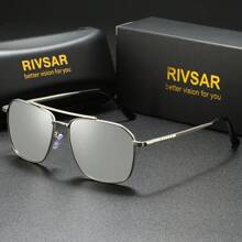 RIVSAR 男士偏光方形双桥复古太阳镜，户外运动骑行驾驶钓鱼眼镜带盒，礼盒适合夏季海滩度假、户外、旅行 - 多色 - 查看 7
