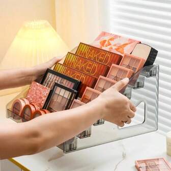 1 adet 3-7 Katlı Büyük Boy Sökülebilir Plastik Makyaj Düzenleyici, Minimalist Şeffaf Gri Kademeli Kolay Montajlı Kozmetik Saklama Rafı (Göz Farı Paletleri, Oje ve Makyaj Masası İçin)