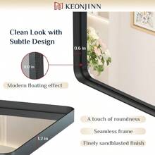 Keonjinn Black Bathroom Mirror For Vanity 24 X 36 Inch Metal Framed Wall Mirror Matte Black Rounded Rectangle Farmhouse Mirror HD Tempered Glass Wall-Mounted Decorative Mirror Horizontal Vertical Home Bathroom Decor