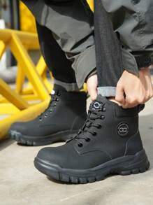 Unisex Plus Size High Top Boots, Lightweight, Puncture Resistant, Flame Resistant, Anti-Splash, Work Construction Boots, Black & White, Wide Shoelaces - Black - View 4