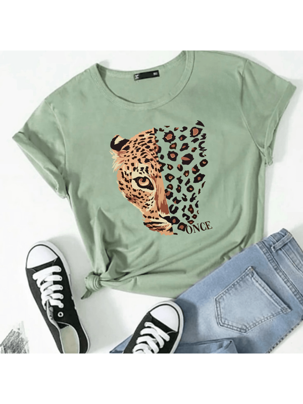 Camiseta Feminina Blusinha 100% Algodão Com Estampa Onça Once Animal Print Fashion
