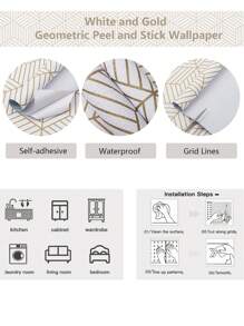 1 rol wit basis goud geometrisch 3D-effect behang, waterdicht, hittebestendig behang, keuken- en badkamermuursticker, formaat: 45,5 x 99,5 cm. Kamerdecoratie Woondecoratie Muurdecoratie Badkamerdecoratie Slaapkamerdecoratie Kamerdecoratie Spullen Woonkamerdecoratie Huisdecoratie Woondecoratie Woonkamer Muurkunst Stickers Muurstickers