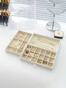 1pc18 Grid 3-Layer Transparent Acrylic Jewelry Storage Box With 72 Drawer Style Storage Box, Equipped With Protective Cover, Beads, Etc., Durable Display Cabinet For Easy Storage And Retrieval. The Luxurious Jewelry Storage Box With 72 Compartments Can Store Rings - Beige - View 7