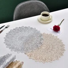 1 件/4 件/6 件/8 件孔雀羽毛激光切割防水圆形餐垫，耐热防滑 PVC 餐桌垫，适用于派对、婚礼、节日装饰 - 孔雀羽毛餐墊 - 查看 4