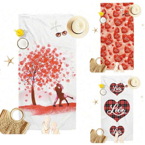 1pc Heart Pattern Digital Printed Beach Towel