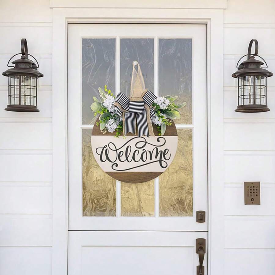 Guirnalda de bienvenida con mariposas de arpillera, decoración colgante para la puerta de entrada