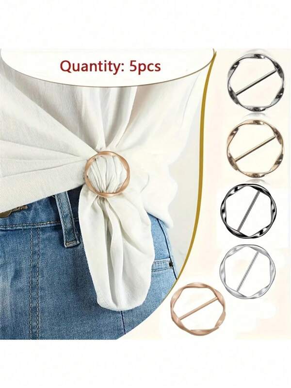 5pcs Versatile Alloy Buckle Set - Multi-Purpose, All-Match, Shortening Artifact, Corner Knotted, Waist, Belt, And T-Shirt Buckle With Casual Pop-Culture Style