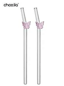 choxila 1 pieza Taza para bebida fría con lazo rosa, taza para matcha, taza de café resistente al calor, taza de vidrio de borosilicato, taza de grano vertical, taza para hacer té