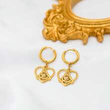 1 pièce Set de boucles d'oreilles clous et collier pendentif cœur en acier inoxydable plaqué or 18 carats avec zircone cubique et forme étoile octogonale à la mode