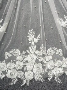 1 Pc Pearl Fingertip Length 37.4inch(95cm) Lace Floral Wedding Bridal Veil With Metal Comb For Wedding Party White Ivory