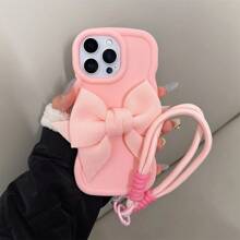 Bow-Knot A Sweet Pink IPhone Case With Big Bowknot & Handy Wrist Strap ,Diy Phone Case Compatible With SAMSUNG IPhone16/7/8/11/12/13/14/15/X/XR/Xs/Plus/Pro/Pro Max/SE2