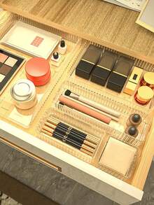 7pcs/Set Transparent Drawer Storage Box, Makeup Organizer, Multifunctional Storage Box, Ideal For Bathroom Vanity, Holds Makeup Brushes, Pencils, School Supplies, Display Tray Stand, Suitable For Vanity And Bathroom Counter, Home Decor - Multicolor - View 9