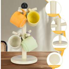 Coffee Mug Holder, Wood Mug Holder, Mug Tree With 6 Hooks Stand For Countertop, Mugs Organizer Coffee Bar Accessories And Decor Coffee Organizer Station, Cream(MH371)
