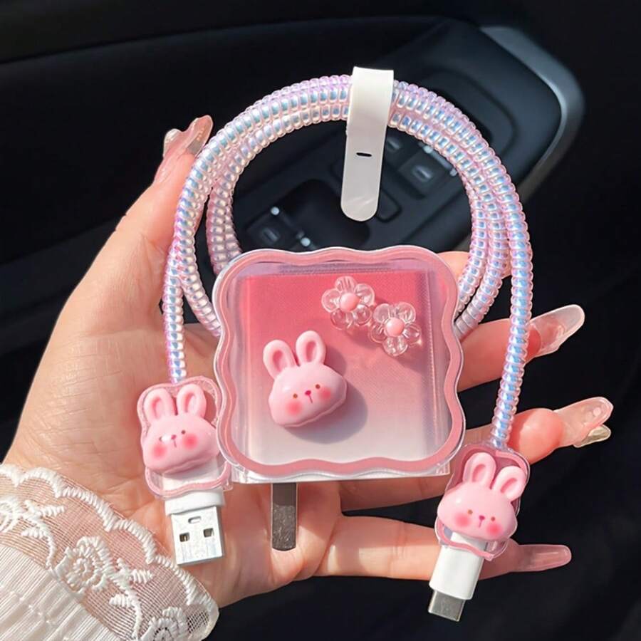 3入組充電器保護套,適用於Apple設備,字母波浪設計,M極簡字母設計,保護殼兼容18W/20W快速充電適配器,防刮配件,送給朋友的禮物,生日禮物 - S-花卉款 - 查看 1