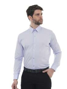 White Slim Long Sleeve Dress Shirt - Lilac - View 2