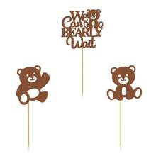 12/24 Stücke "Wir können es kaum erwarten" Thema Cupcake Topper, Glitzer Bär Cupcake Picks, geeignet für Gender Reveal Thema Geburtstagsparty Kuchen Dekoration, Braun - Verschiedenfarbig - Übersicht 4
