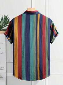 Men's Tie Dye Starfish Print Short Sleeve Shirt - Multicolor - View 2