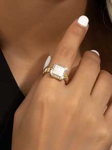 1pc Elegant Enamel Diamond Square Decorative Ring Suitable For Women, Parties, Gatherings, Dinner Events
