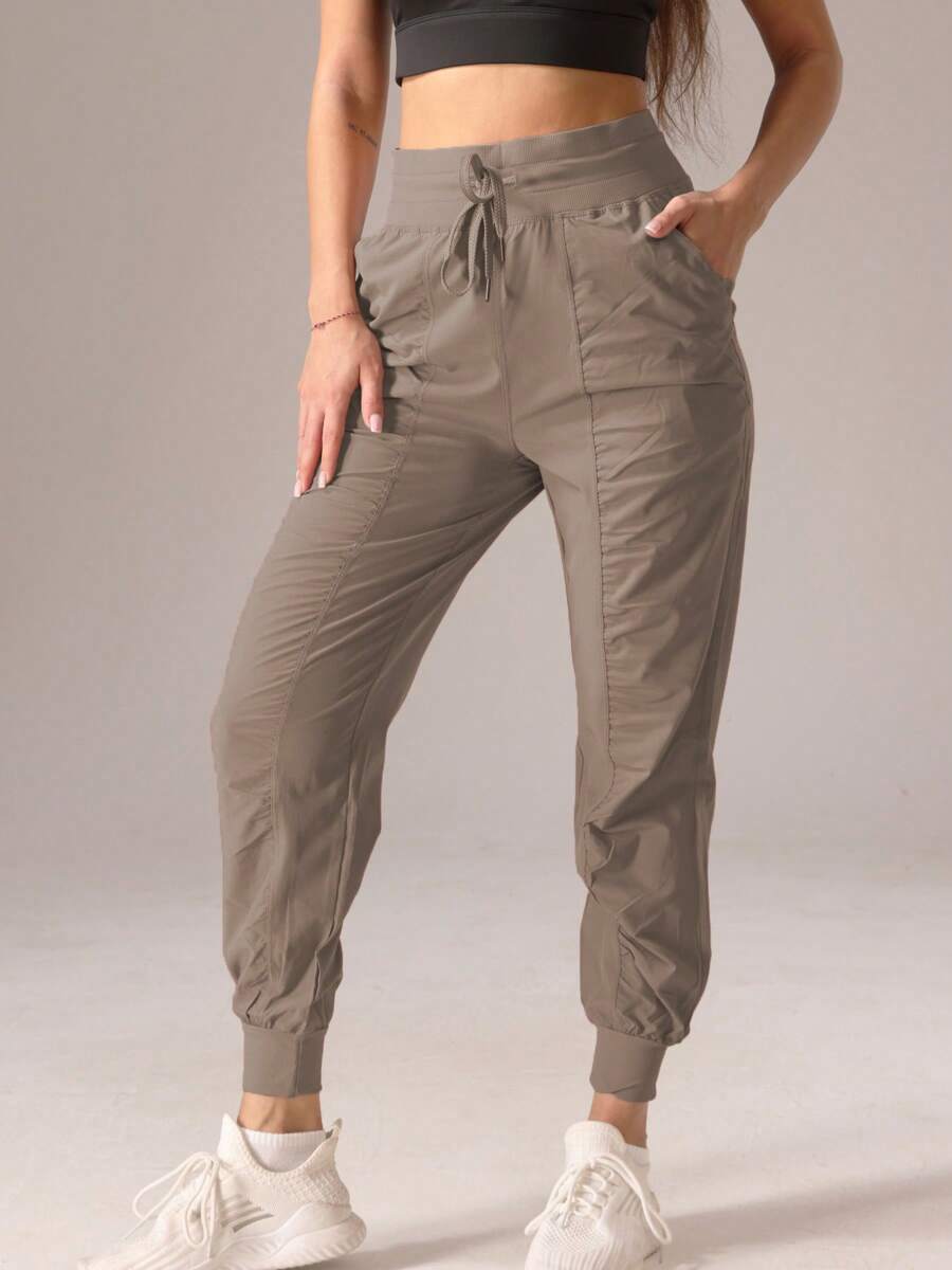 1Pc Women Sports Style Pleated Solid Color Casual Long Pants Tights Spring