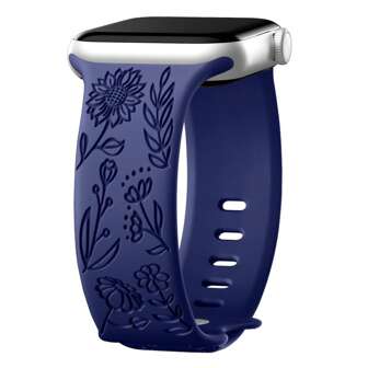 Floral Engraved Bands Compatible With Apple Watch Bands For Women & Men, Soft Silicone Cute Flower Pattern Sport Strap For Apple Watch Series 1-10, Ultra, SE