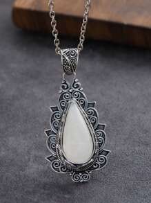 1PC New Fashion Moonstone Teardrop Box Pendant Necklace Stylish Everyday Jewelry Gift