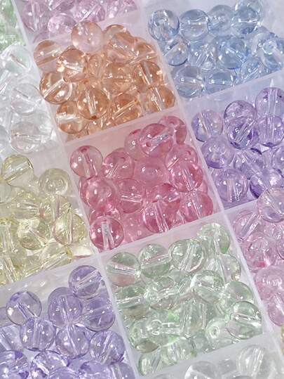 Cuentas de vidrio redondas transparentes, cuentas de vidrio transparente de hielo para manualidades de joyería, pulseras, collares, tejido de prendas