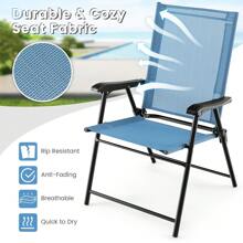 Set Of 4 Patio Folding Dining Chairs Outdoor Portable Sling Back Chairs - 藍色 - 查看 4
