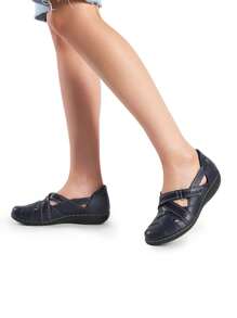 Women Comfortable Loafers Arch Support Mary Jane Style Slip On Casual Walking Hollow Cutout Flats Loafers Closed Toe Work Shoes - Màu xanh lam - Xem 4