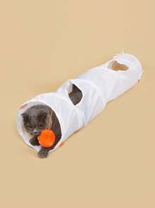宠物猫隧道带毛绒球，适合猫咪和小型犬 - 白色 - 查看 1