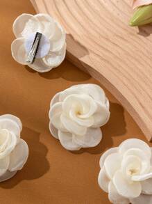 6pcs Cute Rose Hair Clips, Suitable For Daily Wear And Holiday Outfits - Beige - View 4