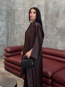 1 Piece Stylish Satin-Style Women's Dress . This Elegant Dress, Also Available In The Form Of A Long Abaya, Is Perfect For Both Everyday Wear And Special Occasions. - Brown - View 4